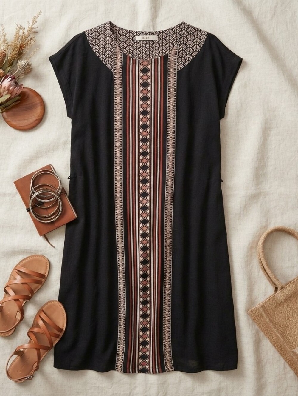 Black Shift Dress with Ethnic Center Panel